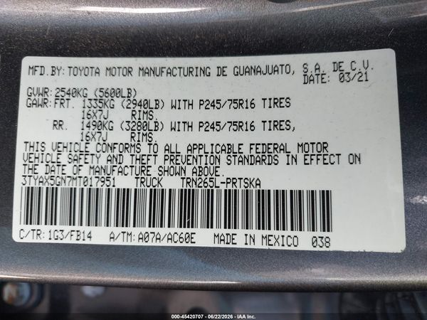 2021 TOYOTA TACOMA SR