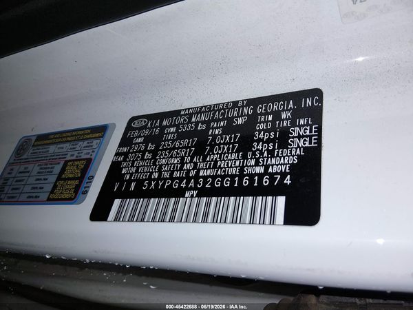2016 KIA SORENTO 2.4L LX