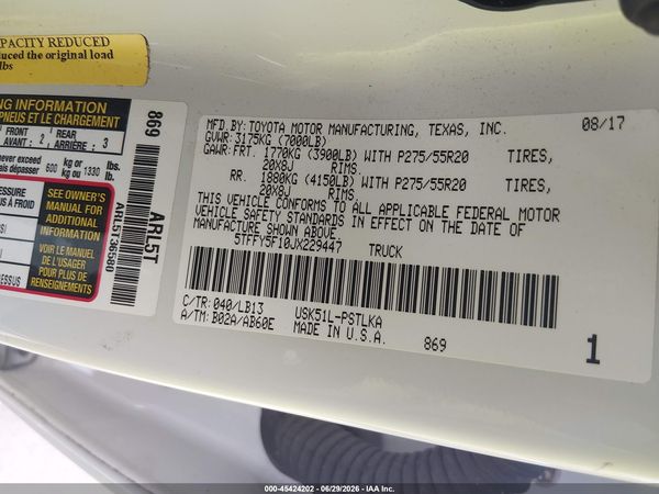 2018 TOYOTA TUNDRA LIMITED 5.7L V8