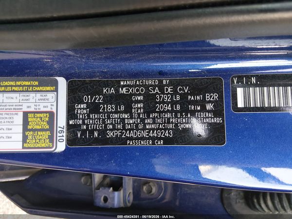 2022 KIA FORTE LXS