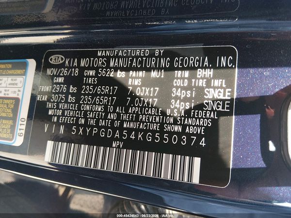2019 KIA SORENTO 3.3L LX