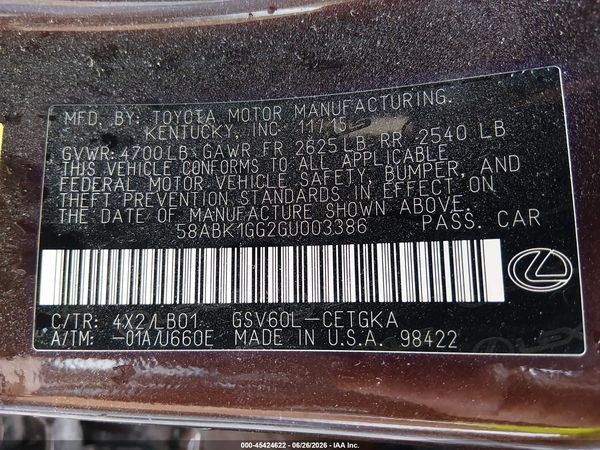 2016 LEXUS ES 350