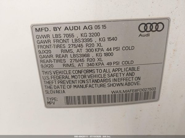 2015 AUDI Q7 3.0 TDI PREMIUM