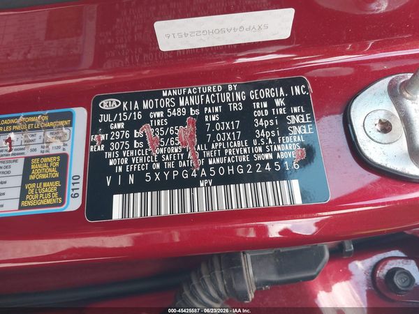 2017 KIA SORENTO 3.3L LX