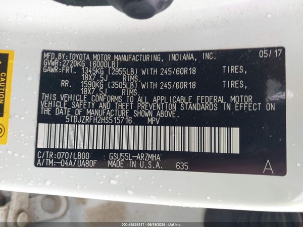 2017 TOYOTA HIGHLANDER XLE