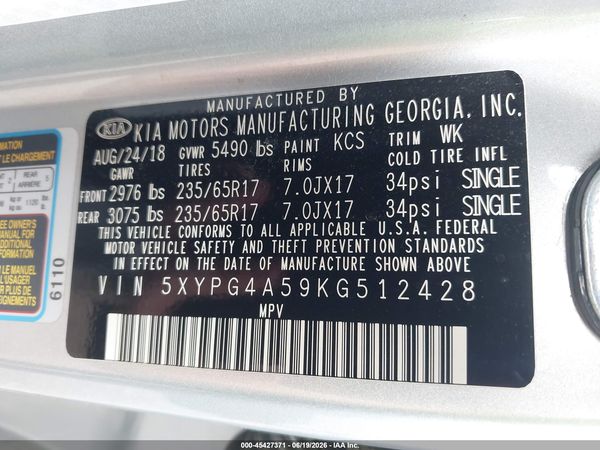 2019 KIA SORENTO 3.3L LX