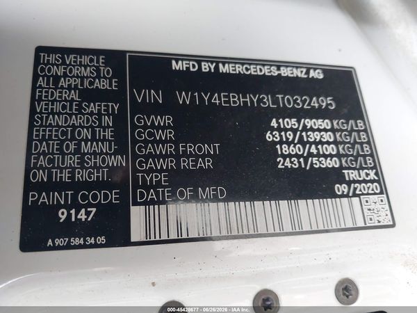 2020 MERCEDES-BENZ SPRINTER 2500 STANDARD ROOF V6