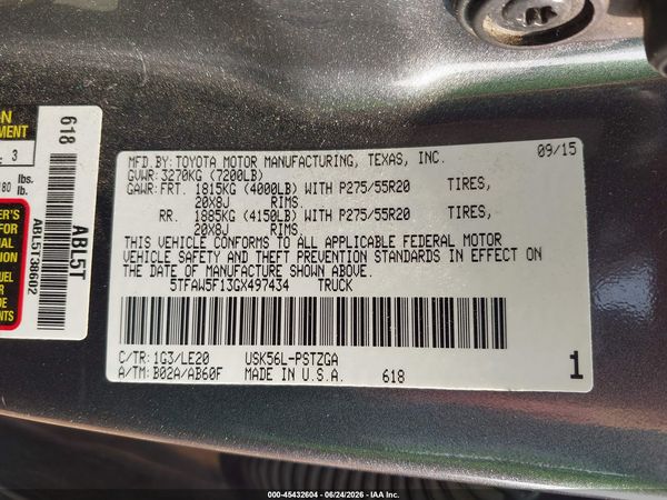 2016 TOYOTA TUNDRA PLATINUM 5.7L V8