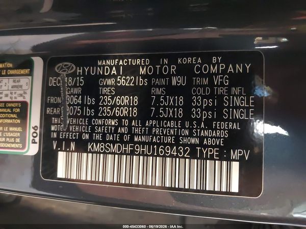2017 HYUNDAI SANTA FE SE