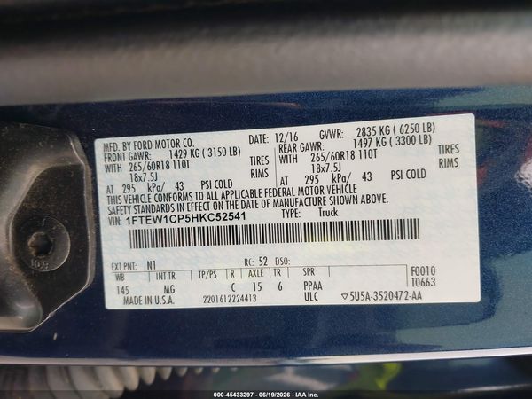 2017 FORD F-150 LARIAT/XL/XLT