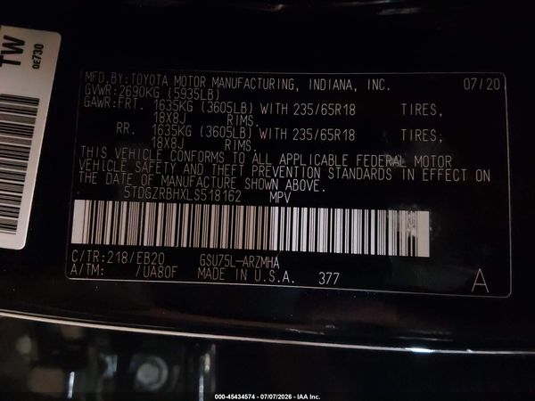 2020 TOYOTA HIGHLANDER XLE