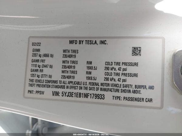 2022 TESLA MODEL 3