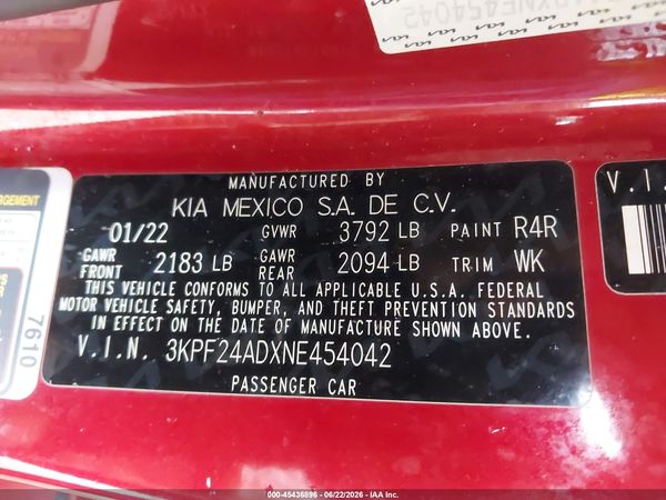 2022 KIA FORTE LXS