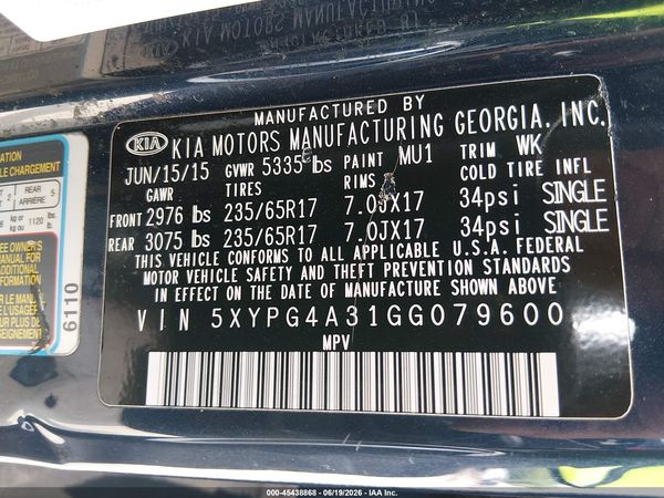 2016 KIA SORENTO 2.4L LX