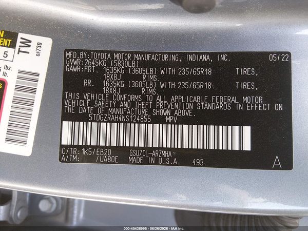 2022 TOYOTA HIGHLANDER XLE