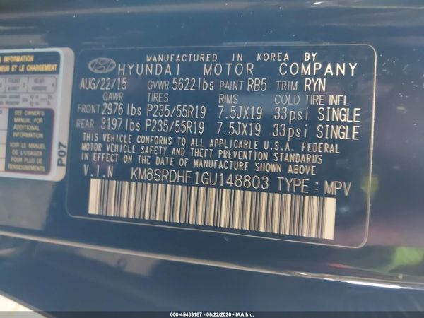 2016 HYUNDAI SANTA FE LIMITED