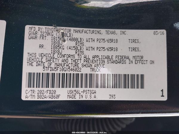 2016 TOYOTA TUNDRA SR5 5.7L V8