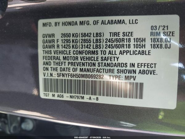 2021 HONDA PILOT AWD EX-L