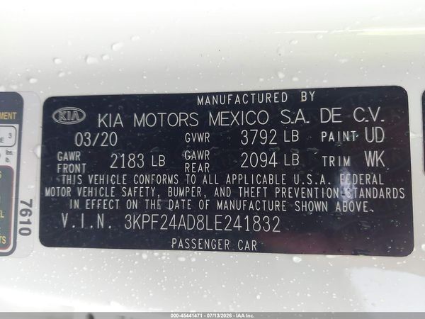 2020 KIA FORTE LXS