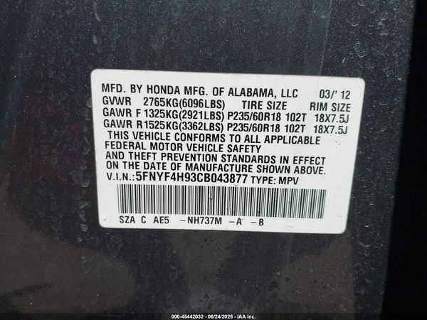 2012 HONDA PILOT TOURING