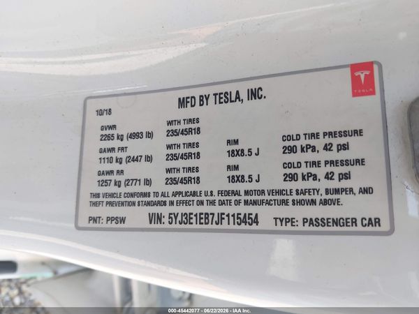 2018 TESLA MODEL 3 LONG RANGE/PERFORMANCE