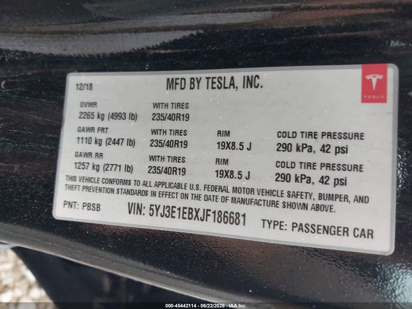 2018 TESLA MODEL 3 LONG RANGE/PERFORMANCE