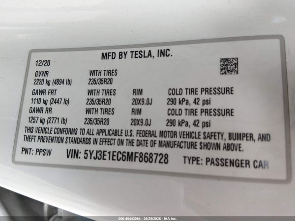 2021 TESLA MODEL 3