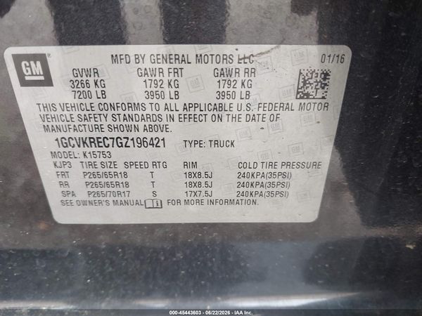 2016 CHEVROLET SILVERADO 1500 LT — I9