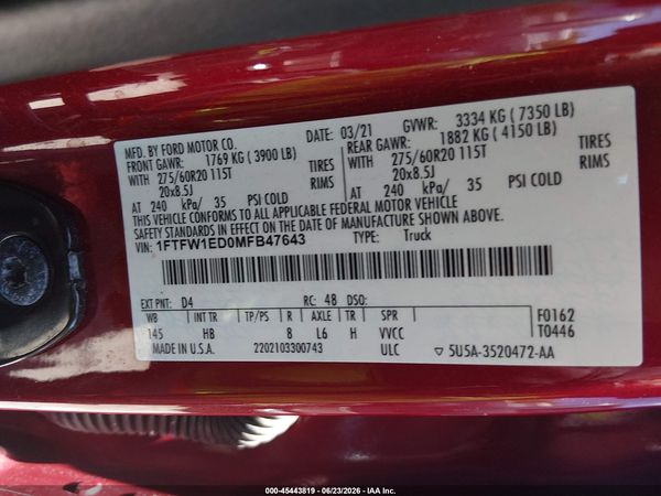2021 FORD F-150 LARIAT