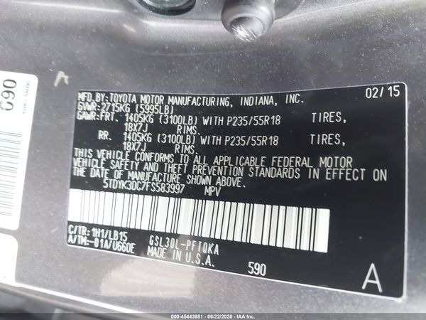 2015 TOYOTA SIENNA