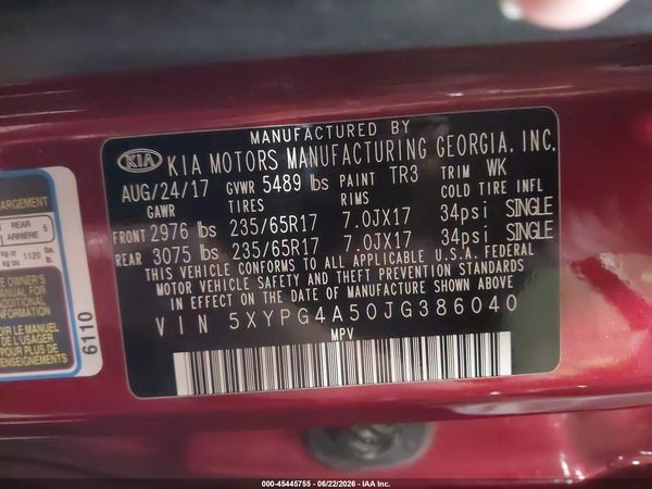 2018 KIA SORENTO 3.3L LX