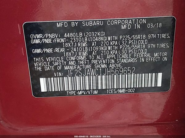 2018 SUBARU FORESTER 2.5I TOURING — I9