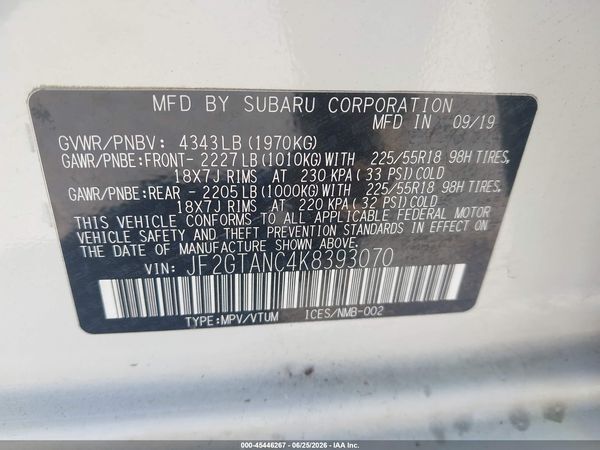 2019 SUBARU CROSSTREK 2.0I LIMITED