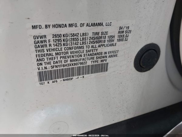 2019 HONDA PILOT EX