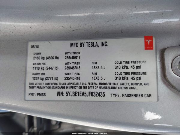 2018 TESLA MODEL 3 LONG RANGE/MID RANGE