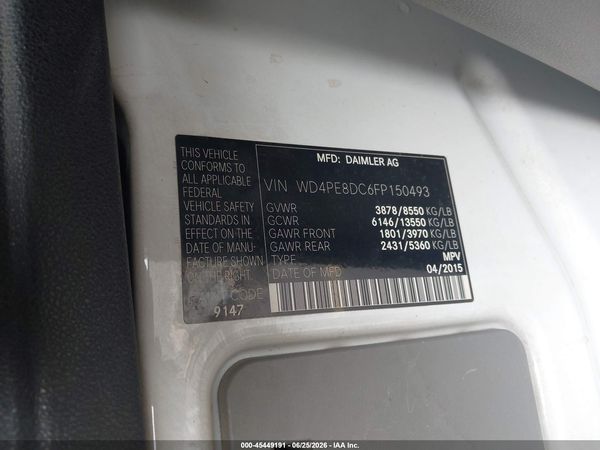 2015 MERCEDES-BENZ SPRINTER 2500 HIGH  ROOF