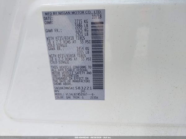 2019 NISSAN PATHFINDER S