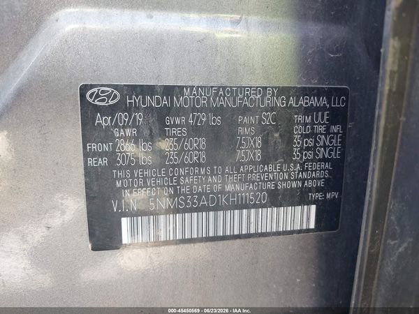 2019 HYUNDAI SANTA FE SEL PLUS
