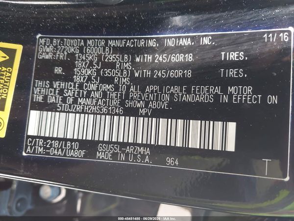2017 TOYOTA HIGHLANDER XLE
