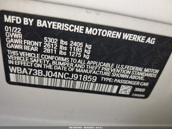 2022 BMW 540 I XDRIVE — I9