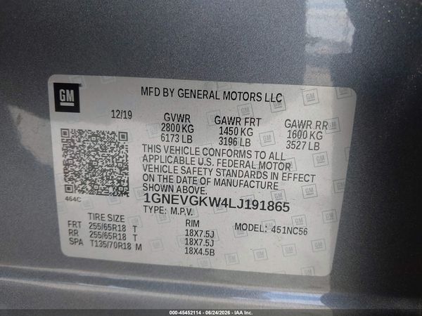 2020 CHEVROLET TRAVERSE AWD LT CLOTH — I9