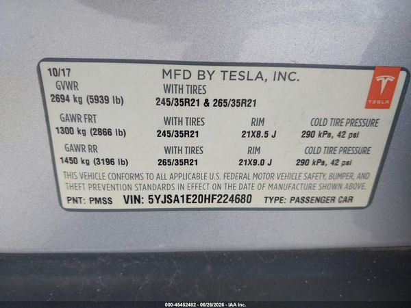 2017 TESLA MODEL S 100D/60D/75D/90D/P100D