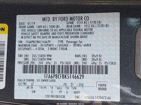 2019 FORD MUSTANG GT/GT PREMIUM