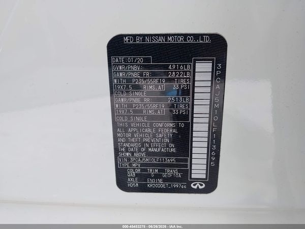 2020 INFINITI QX50 SENSORY