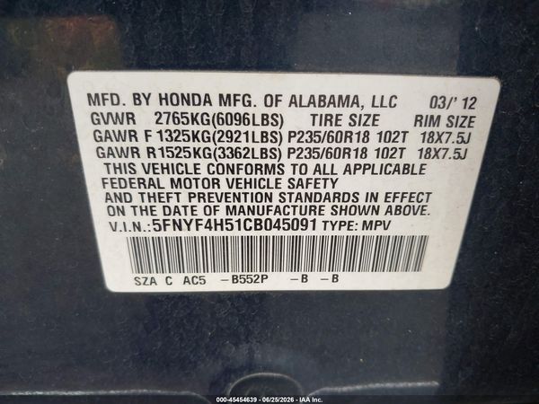 2012 HONDA PILOT EX-L