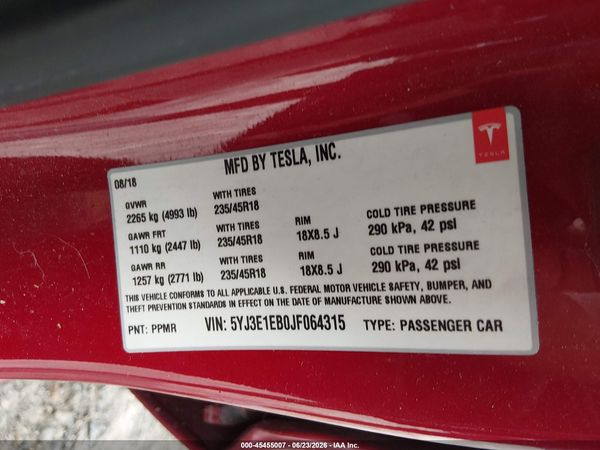 2018 TESLA MODEL 3 LONG RANGE/PERFORMANCE