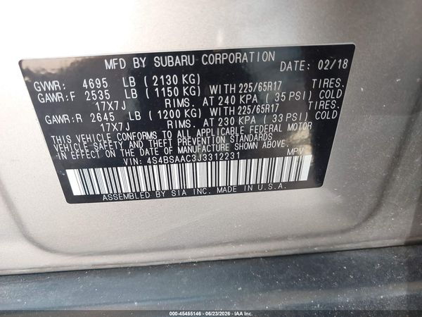 2018 SUBARU OUTBACK 2.5I — I9