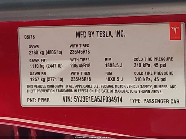 2018 TESLA MODEL 3 LONG RANGE/MID RANGE