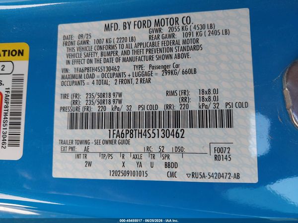 2025 FORD MUSTANG ECOBOOST FASTBACK