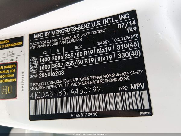 2015 MERCEDES-BENZ ML 350 4MATIC